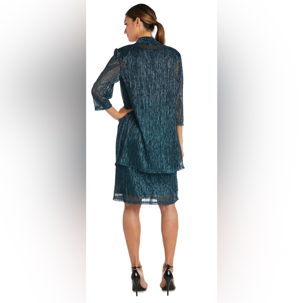 NWT R&M Richards Sleeveless Cascade Front Metallic Knit Dress & Jacket Size 10P - Picture 2 of 7
